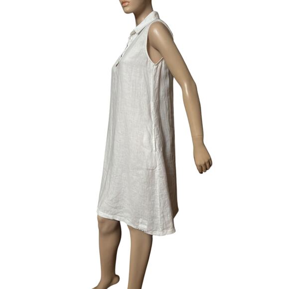 Claudio Milano 100% Linen Sleeveless White Shirt Dress Side Pockets Size Small - Picture 2 of 10